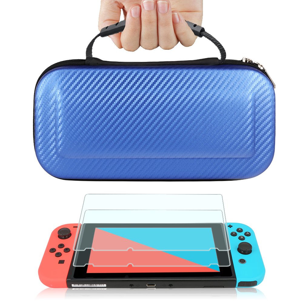TJS Case for Nintendo Switch Model 2017 6.2, with [2 Pack Tempered Glass Screen Protector] Hard Travel Carrying Case Shell Car