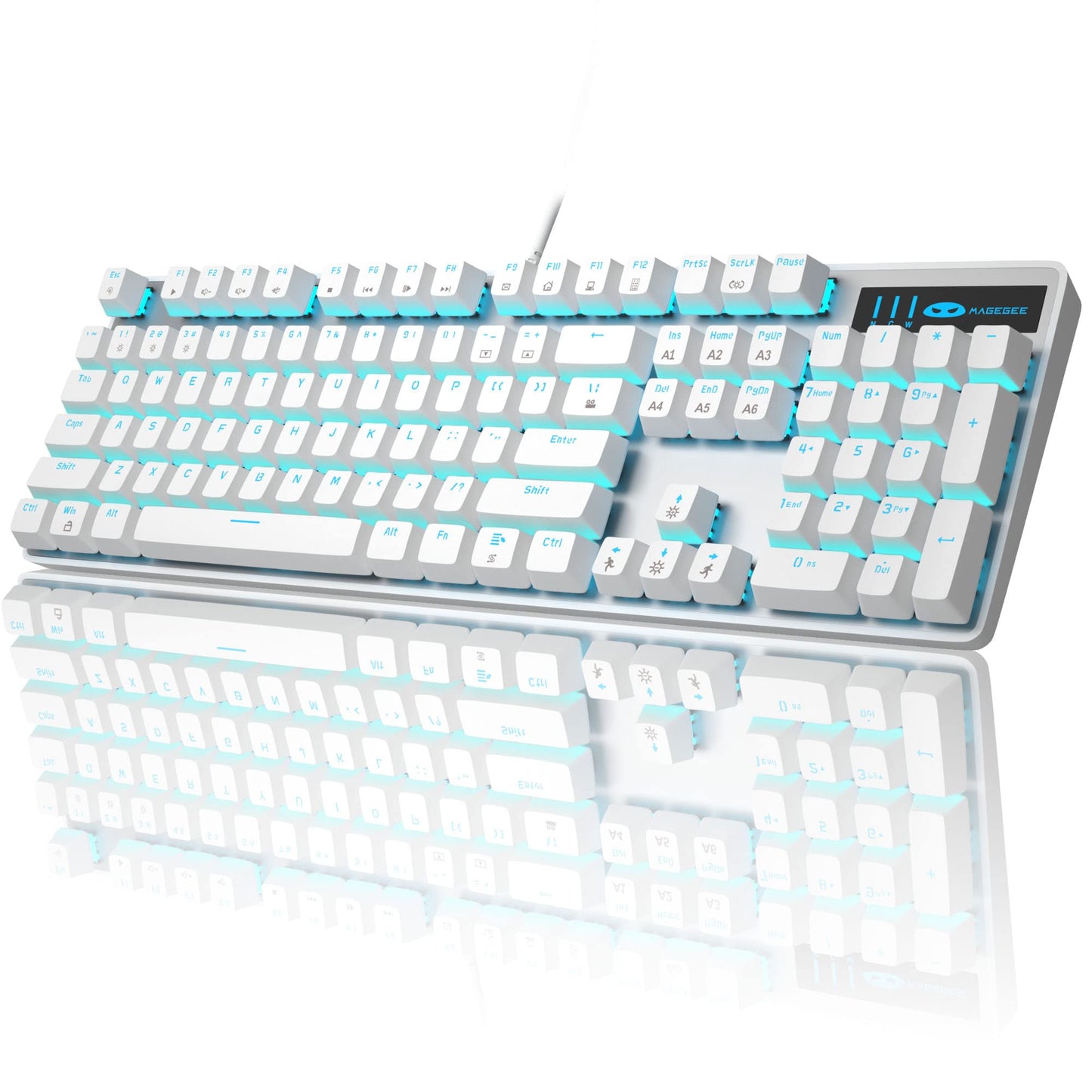 MageGee Mechanical Gaming Keyboard  Wired USB Adjustable Backlight Keyboard  New Mechanical Storm 100% Anti-ghosting Keyboard with Blue Switches for Windows PC/MAC Games (White)