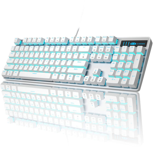 MageGee Mechanical Gaming Keyboard  Wired USB Adjustable Backlight Keyboard  New Mechanical Storm 100% Anti-ghosting Keyboard with Blue Switches for Windows PC/MAC Games (White)