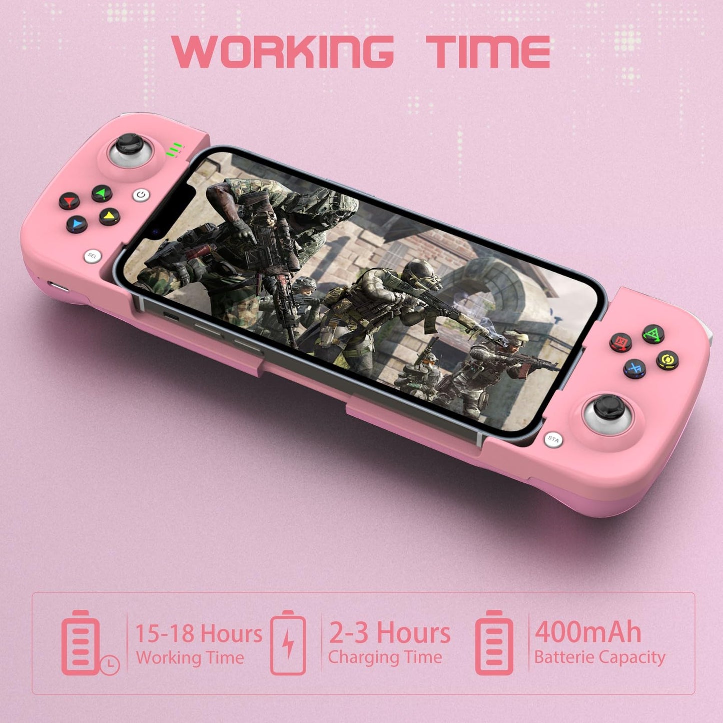 Joso Mobile Gaming Controller for iPhone/Android - Wireless Gamepad, Ergonomic Design, Pink, Model BSP-D3