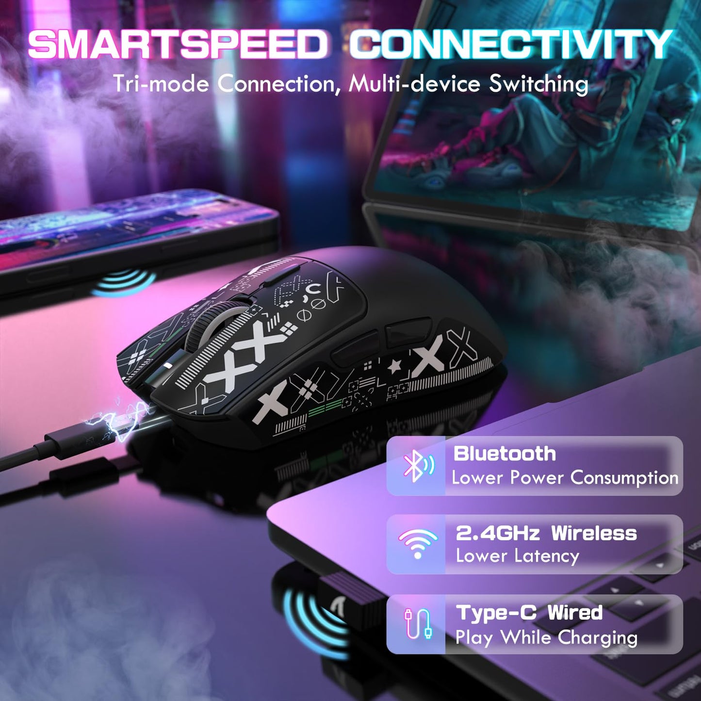 ATTACK SHARK X1 Ultralight Wireless Gaming Mouse - 40000DPI, RGB Dock, Anti-Slip Grip, Black