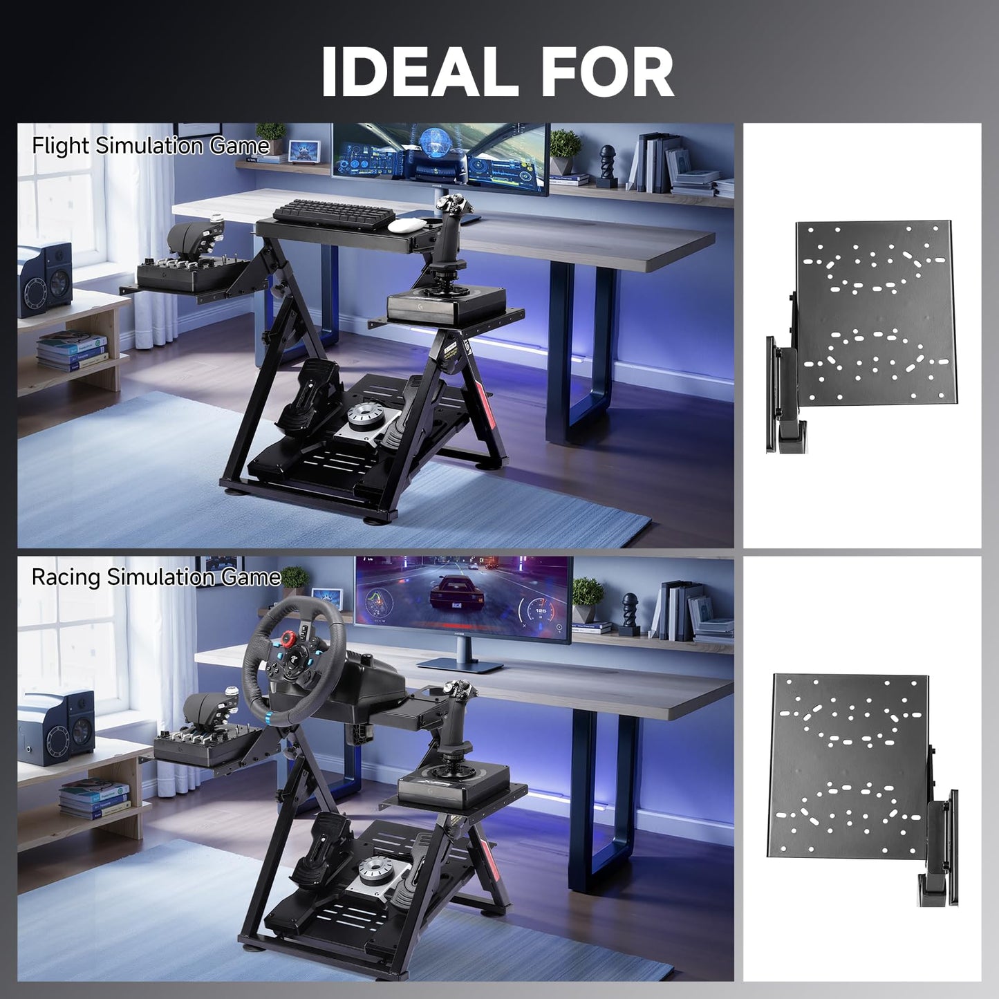 GTPLAYER Flight Racing Stand - Adjustable Simulator Cockpit for Logitech/Thrustmaster - Foldable, Black, Model DF-GT-S04