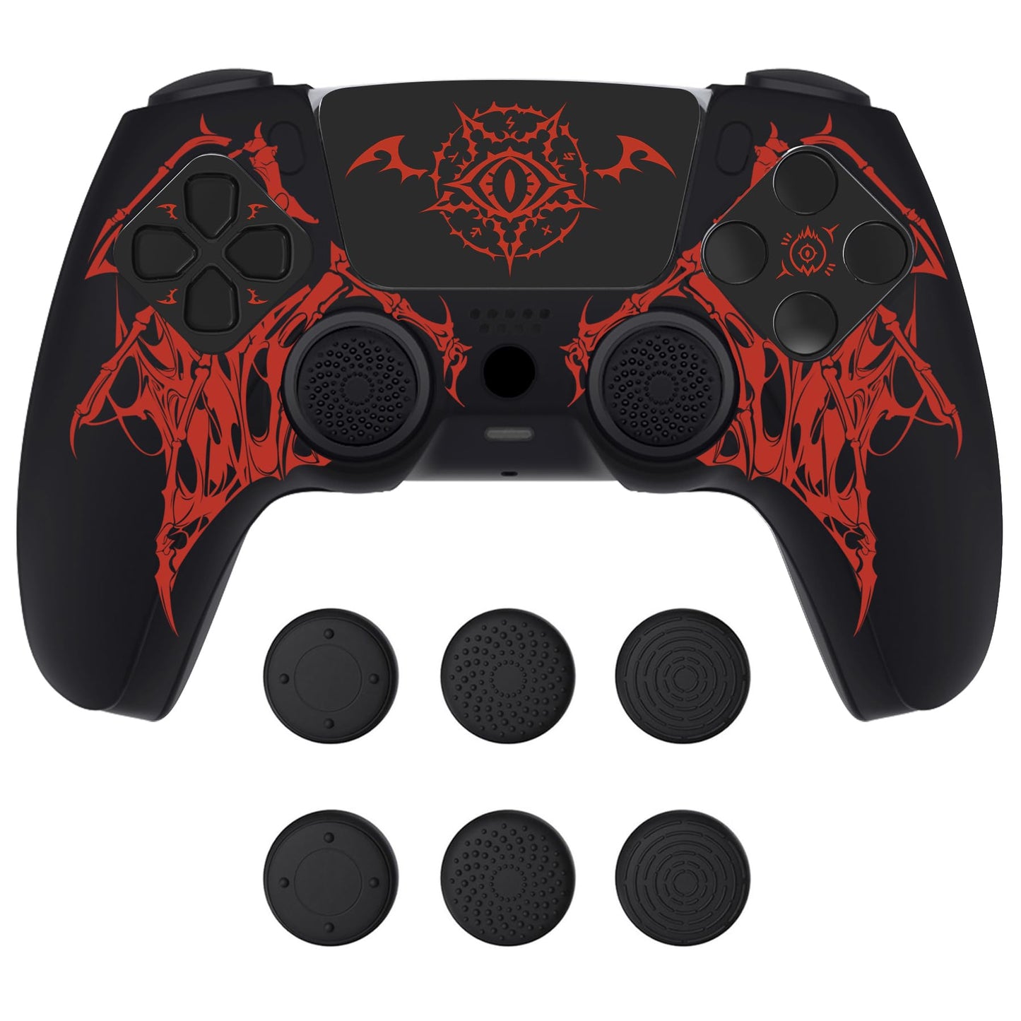 PlayVital Design for PS5 Controller Skin Cover Fit with Charging Station - Anti-Slip Silicone Controller Grip Case for PS5 with 6 Thumb Grip & Sticker  Pure Series Dockable Model - Wings Sigil (Red)