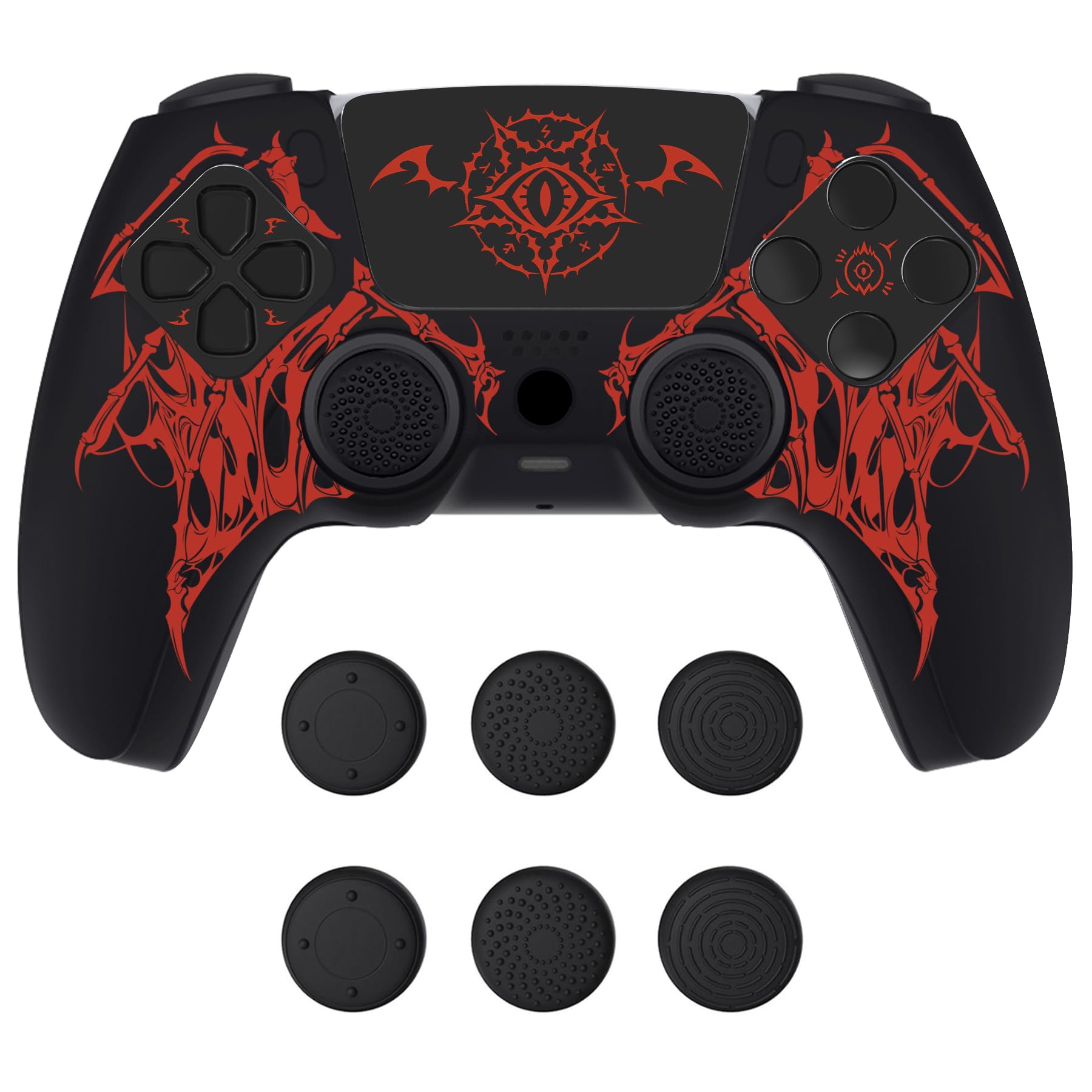 PlayVital Design for PS5 Controller Skin Cover Fit with Charging Station - Anti-Slip Silicone Controller Grip Case for PS5 with 6 Thumb Grip & Sticker  Pure Series Dockable Model - Wings Sigil (Red)
