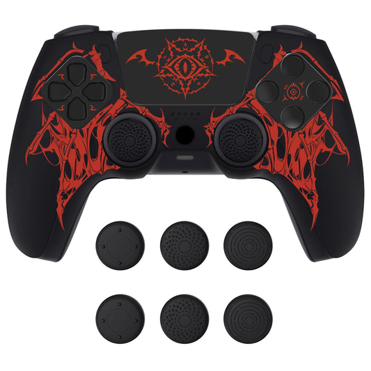 PlayVital Design for PS5 Controller Skin Cover Fit with Charging Station - Anti-Slip Silicone Controller Grip Case for PS5 with 6 Thumb Grip & Sticker  Pure Series Dockable Model - Wings Sigil (Red)
