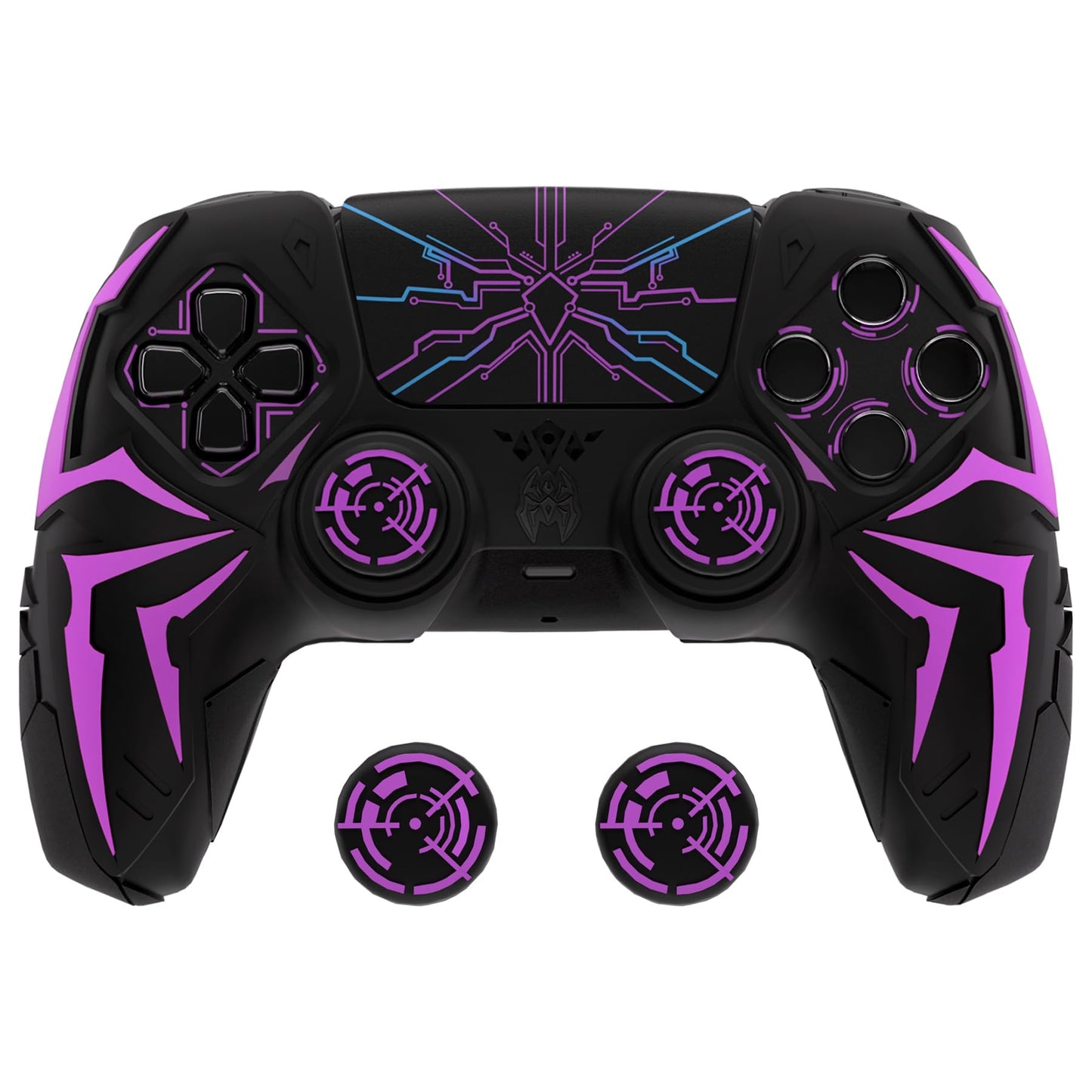 PlayVital Design for ps5 Controller Silicone Case with 2 Thumb Grips and 6 Sticker  Cyber Spider Design  Anti-Slip Shockproof Controller Cover Skin  Fits for Charging Dock  Black & Purple