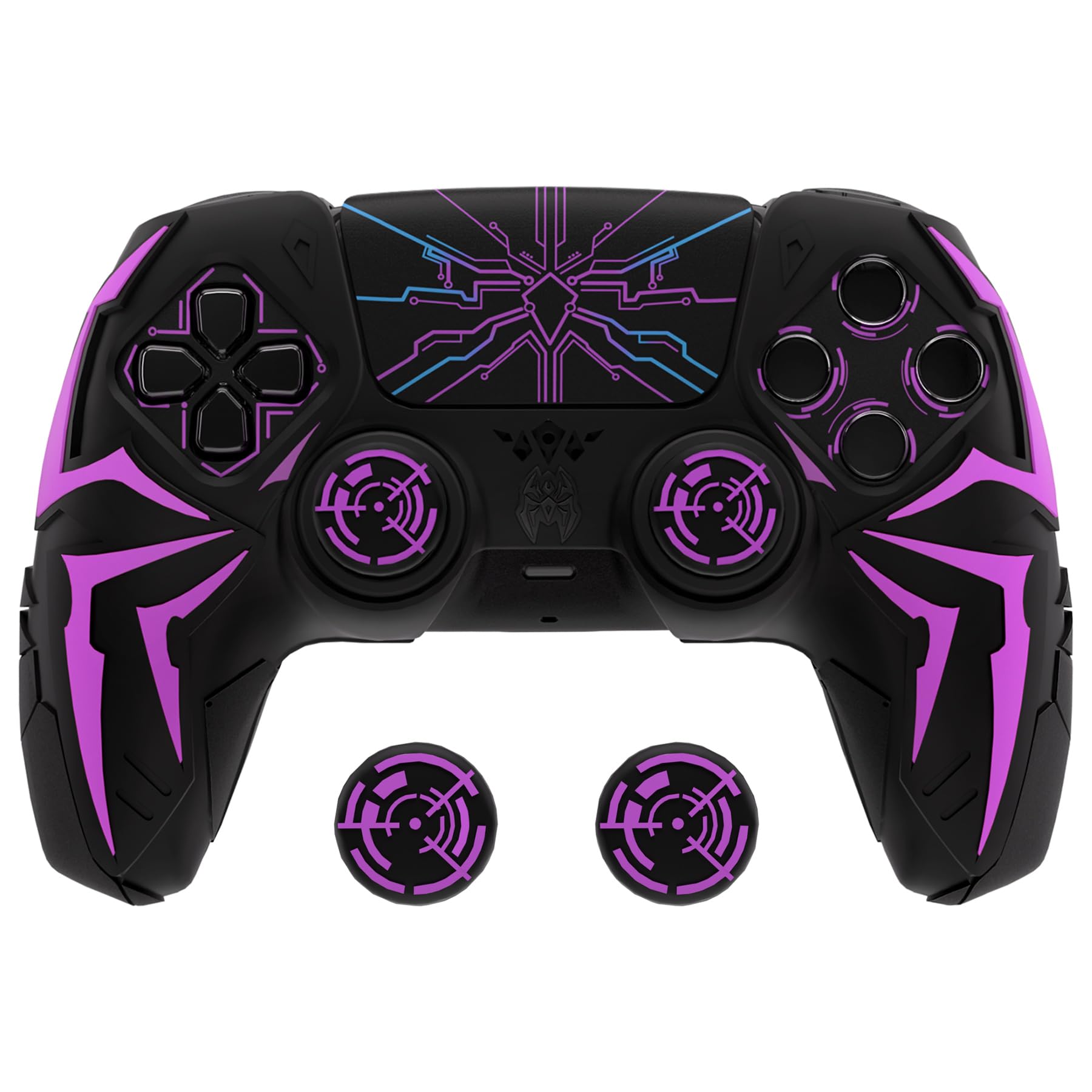 PlayVital Design for ps5 Controller Silicone Case with 2 Thumb Grips and 6 Sticker  Cyber Spider Design  Anti-Slip Shockproof Controller Cover Skin  Fits for Charging Dock  Black & Purple
