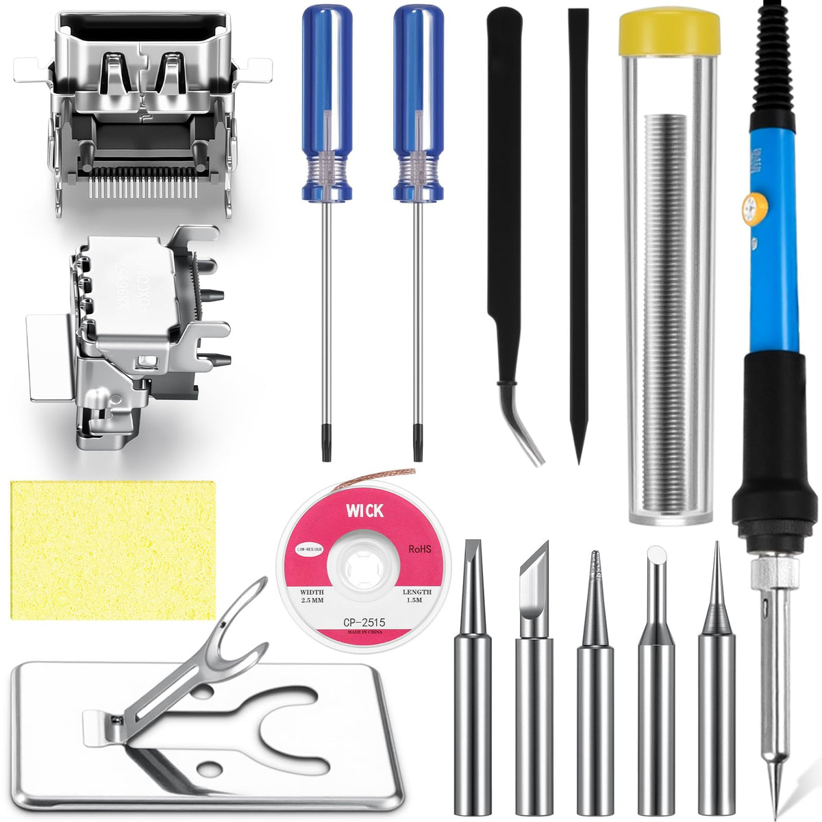 17 Pack HDMI Port Replacement Set Include 2 Pc HDMI Port With 4 Pcs Repair Kit 9 Pcs Soldering Iron Kit Solder Wick Braid Compatible with XBOX One S Console Accessories Parts