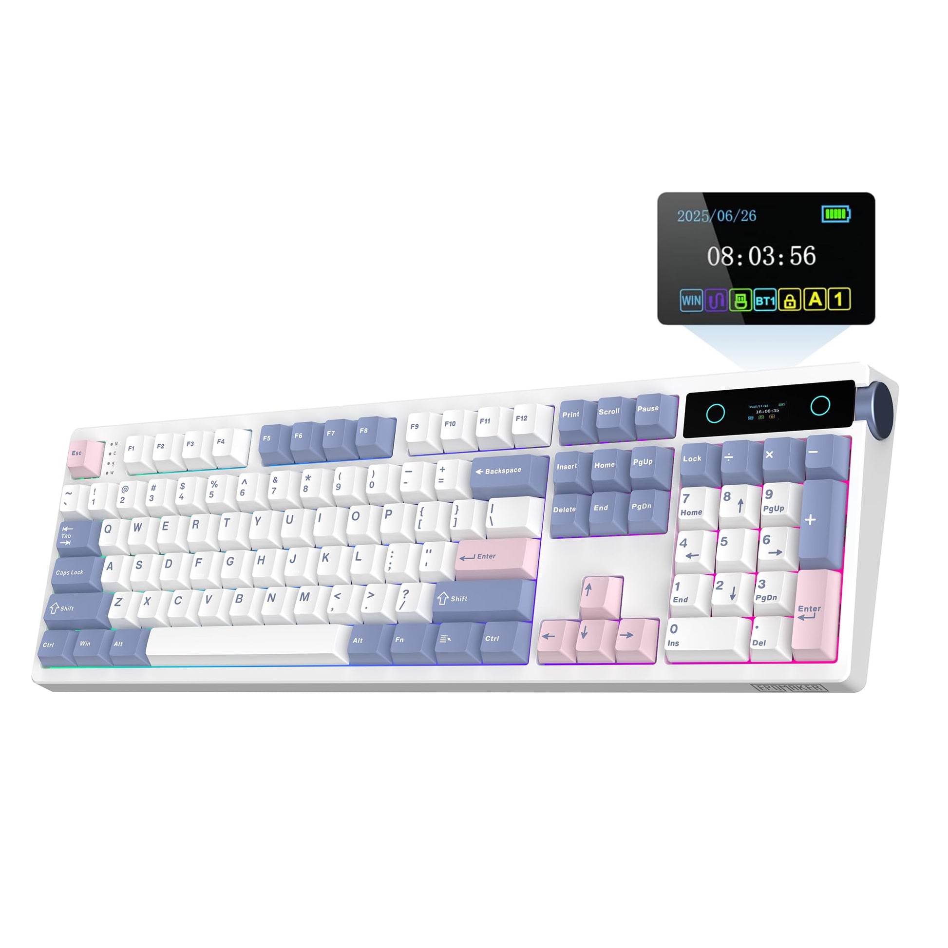 EPOMAKER TH108 PRO Full Size Mechanical Keyboard with Screen & Knob  Wireless Gaming Keyboard with 10000mAh  Creamy Gasket  Hot Swap  Custom Driver  RGB Backlight (White  Sea Salt Silent)