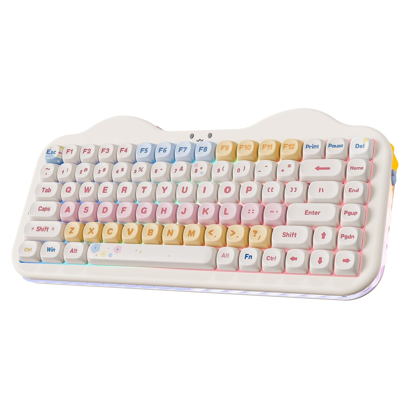 YUNZII C75 Wireless Mechanical Keyboard 75% Layout  Hot-Swappable NKRO BT5.0/2.4G/USB-C Mode Dye-Sub PBT MOA Keycaps RGB Gasket Mount Cute Cake Design for Mac/Win/Gaming (Beige  Candy Switch)