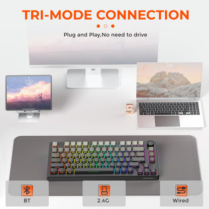 DAREU EK75PRO Wireless Gaming Keyboard, 75% RGB, Hot-Swappable, Sky V3 Switch, Side Printed-Cloudy Aqua, Gasket Mount, USB-C/BT5