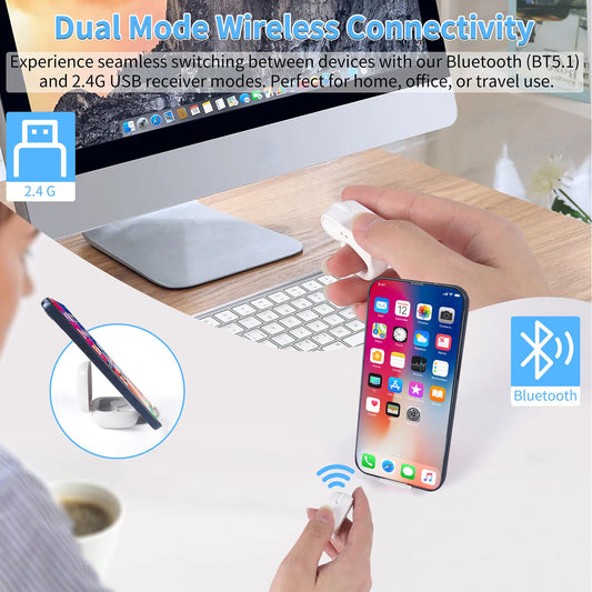 elec Space Mini Bluetooth Wireless Mouse - Dual Mode Touchpad Design, Rechargeable, White, Model B0FNJZ18X7