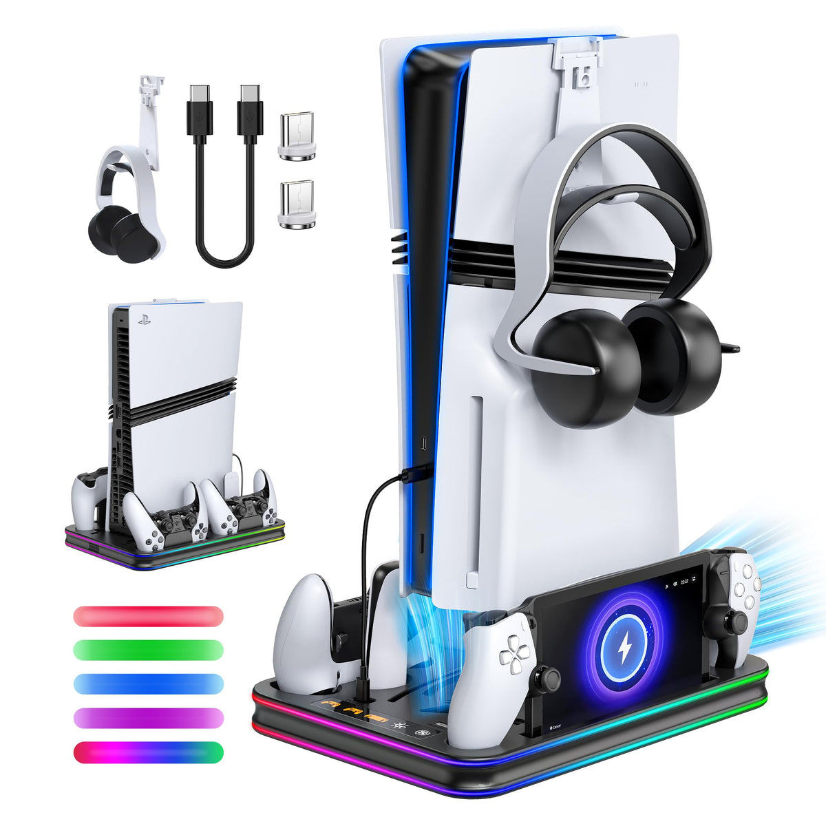 FYOUNG All in One Cooling Stand & Charger Station for PS5/Slim/Pro Console and Controller Charing Dock, Charging Stand for PlayS