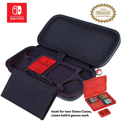 Game Traveler Nintendo Switch Case - Adjustable Stand, PU Leather, Gray, Model NNS46G, Includes 2 Game Cases for Switch, OLED, and Lite