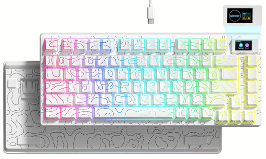 Womier SK80 75% Percent Keyboard with Color Multimedia Display Mechanical Gaming Keyboard Topographic  Hot Swappable Gasket Mount RGB Creamy Key Board Pre-lubed material name Switch for Mac/Win White