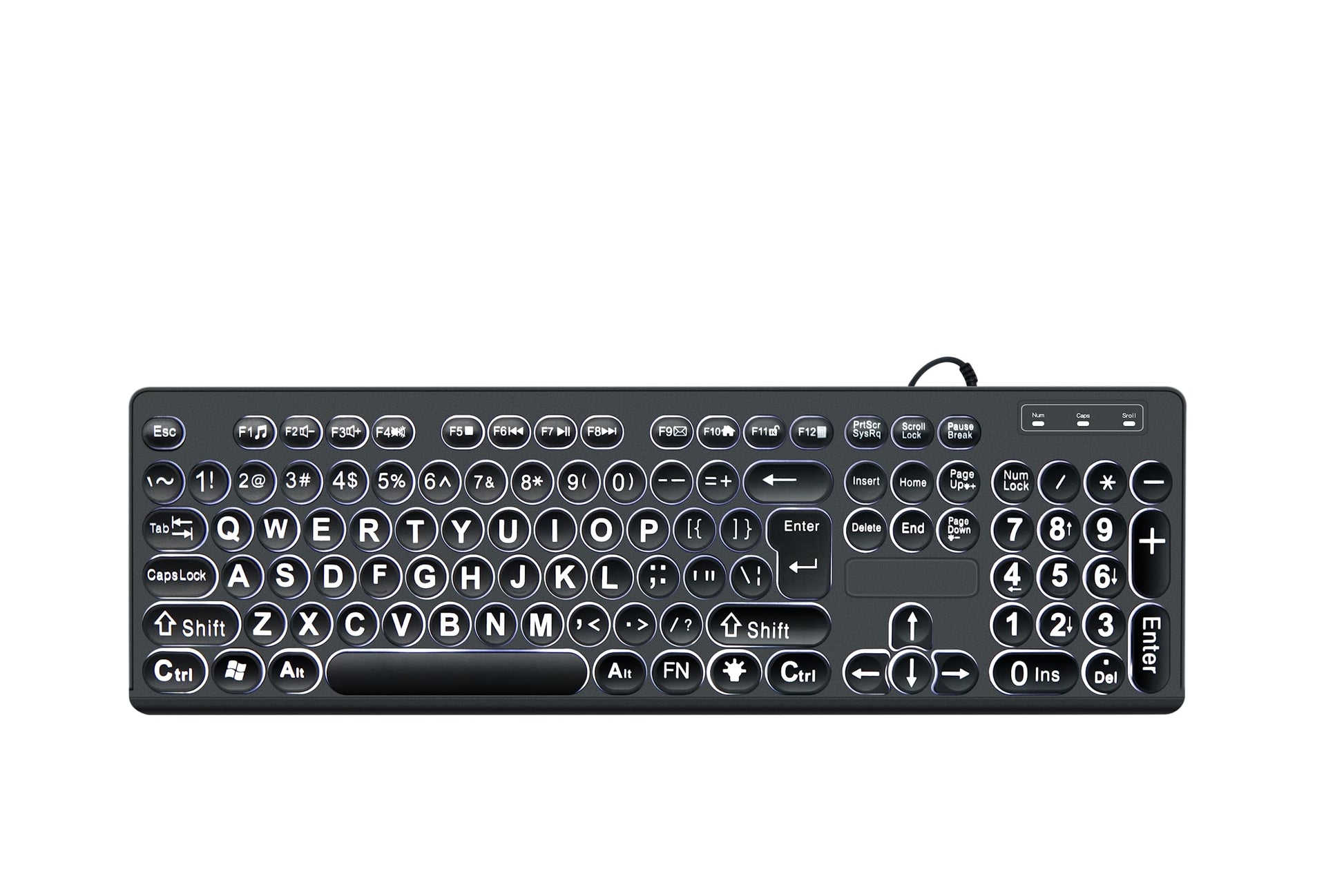 M MC Saite MCSaite Wired Backlit USB Keyboard - 104 Keys Standard Full Size with White LED Large Letter Print Keyboard for Windo