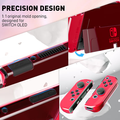 FANPL Dockable Clear Case for Nintendo Switch OLED 2021 - Red, Strong & Durable Protective Cover for Joy Con Controller, Model NOD-18