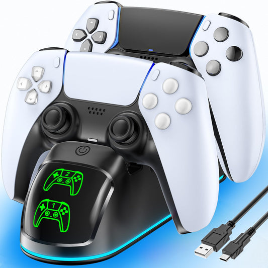 Controller Charger for PS5, Dual Charging Dock Station for PlayStation 5 Dualsense & Edge with RGB Light, Fast PS5 Dual Controll