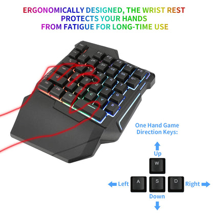 Laelr Half Hand Gaming Keyboard and Mouse Combo, 35 Keys RGB Backlit, USB Wired, Black, with Wrist Rest, 350*185*50mm