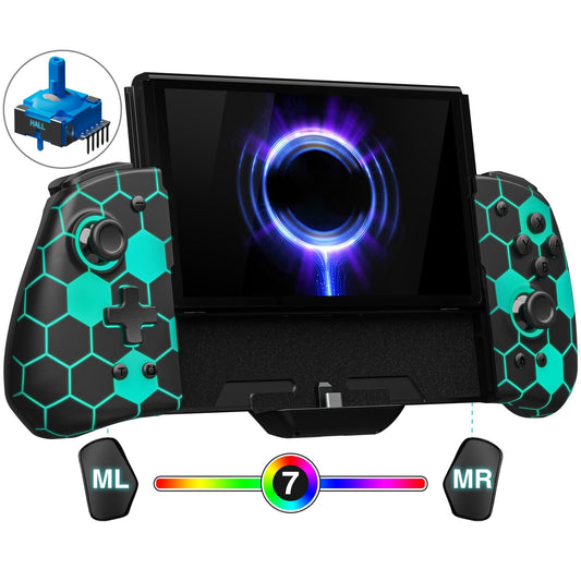 FUNLAB Switch Handheld Controller for Nintendo, Ergonomic Joypad, Customizable with 7 LED Colors, Black-Honeycomb Pattern