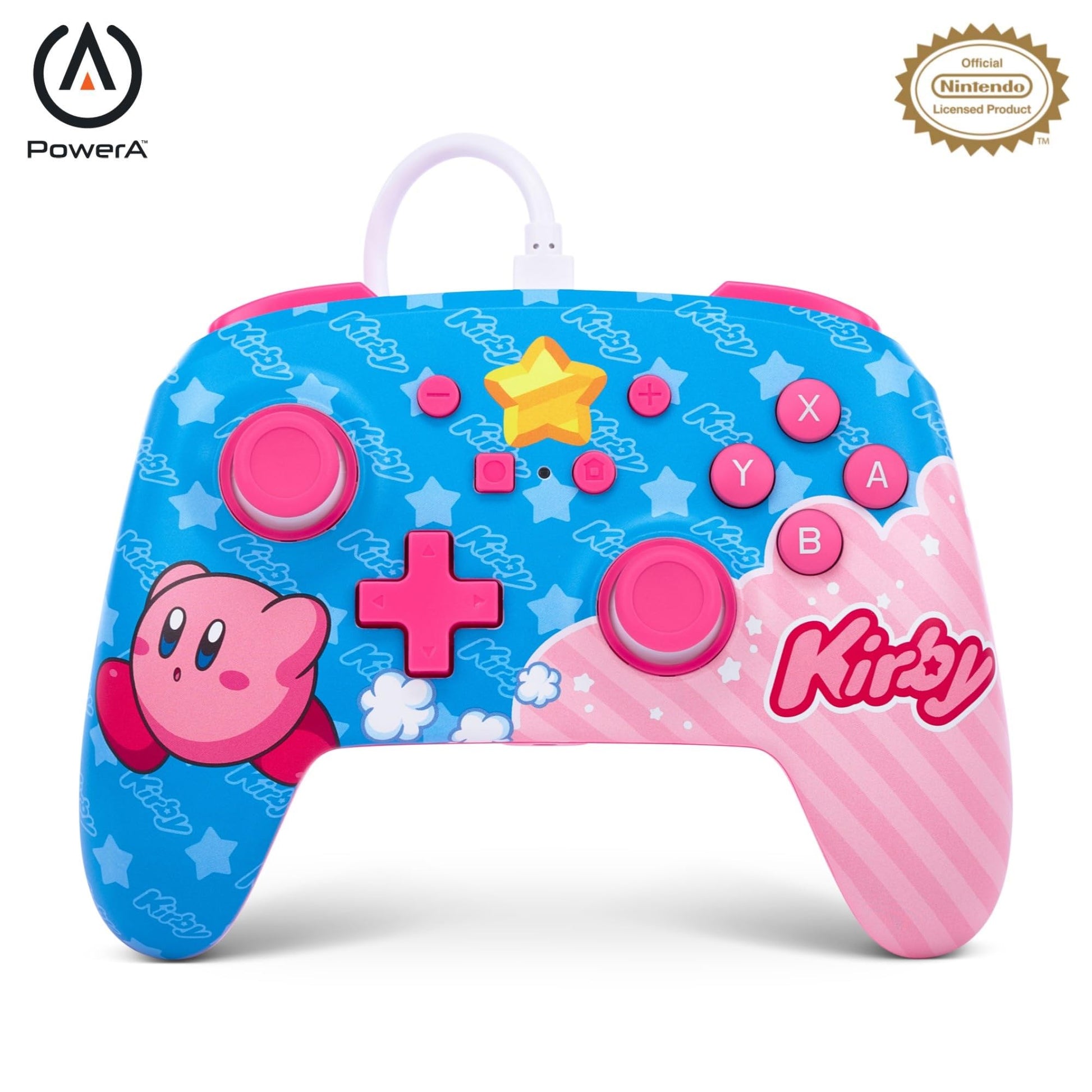 PowerA Enhanced Wired Gaming Controller for Nintendo Switch, Kirby Model, Pink/Blue Color, Officially Licensed
