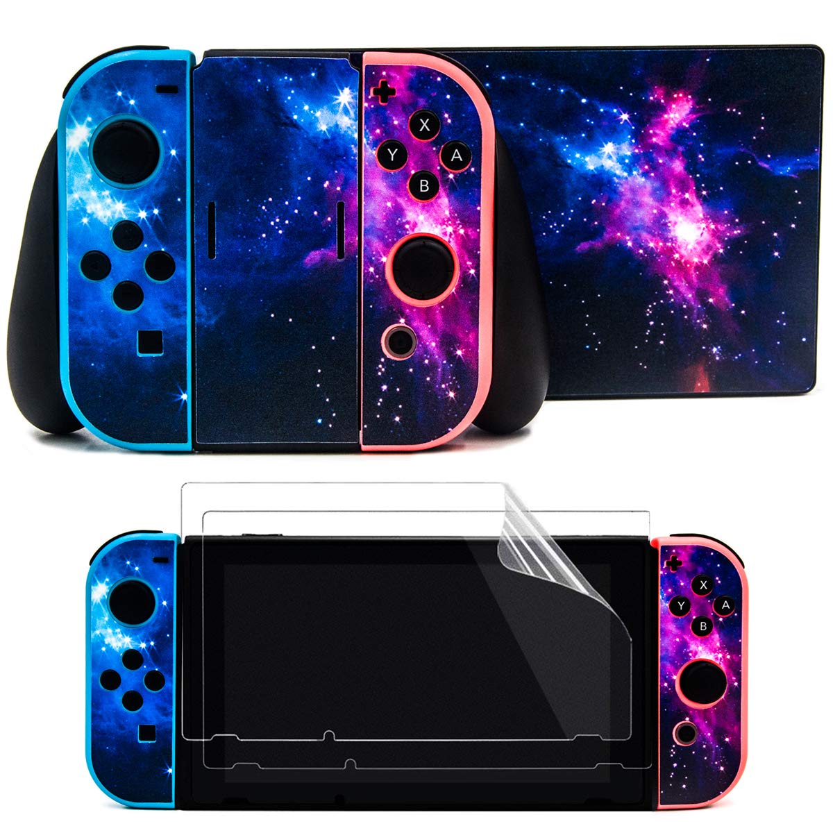 TAIFOND Galaxy Decals Stickers Set + 2 Screen Protectors for Nintendo Switch Console & Joy-Con - Blue, Model TAIFOND-0916