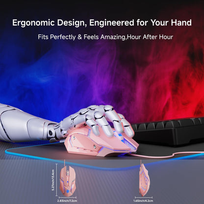 SEUNKWANG G3 Wired Gaming Mouse - 2400 DPI, 6 Macro Buttons, Metal Base, Pink