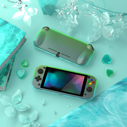 PlayVital ZealProtect Case for Nintendo Switch Lite - Ergonomic Grip, Shock-absorbent, Gradient Translucent Green Blue, Model PSLYP3013