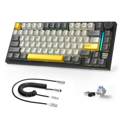 A.JAZZ Attack Shark X820Ultra 75% Wireless Mechanical Gaming Keyboard and Coiled Cable Hot Swappable 2.4GHz/Bluetooth/Wired Keyboard with Screen & Knob RGB Backlit Gasket Mount Shark Switch-Starblack