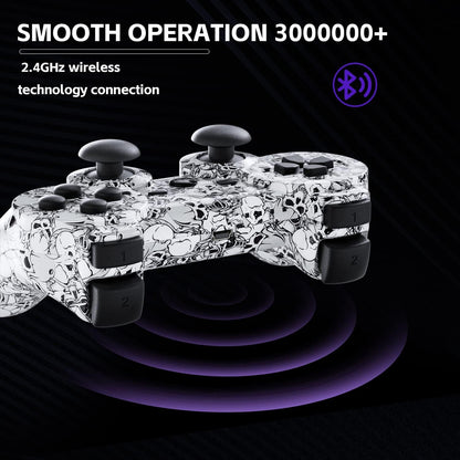 Burcica Wireless Controller for PS3 - Motion Sensing, Double Vibration, GreenFlash+WhiteSkull, Includes Charging Cord