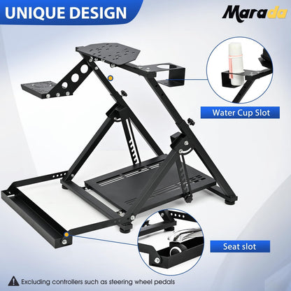 Marada Racing Sim Cockpit X Frame Steering Wheel Stand for Logitech/Thrustmaster/Fanatec, Black, Model: Racing Game Stand-29