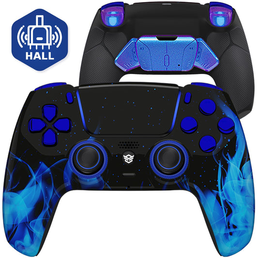 HEXGAMING RIVAL PRO Hall Effect Wireless Controller Compatible with ps5-4 Back Buttons  Mouse-Click Hair Triggers  Interchangeable Thumbsticks - Blue Flames