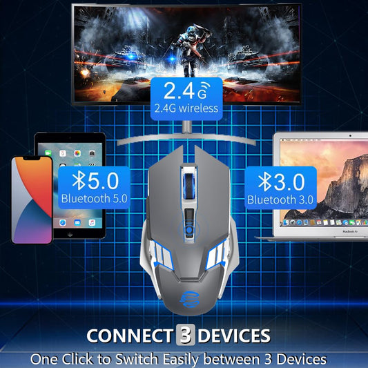 SHUNJINRUN Bluetooth Gaming Mouse - Wireless, 800mAh, RGB, 7 Buttons, Model SJR343, Gray