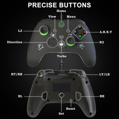 conwin Wired Game Controller for PC & XBOX One - RGB LED, Turbo, Programmable, Vibration, USB, Black