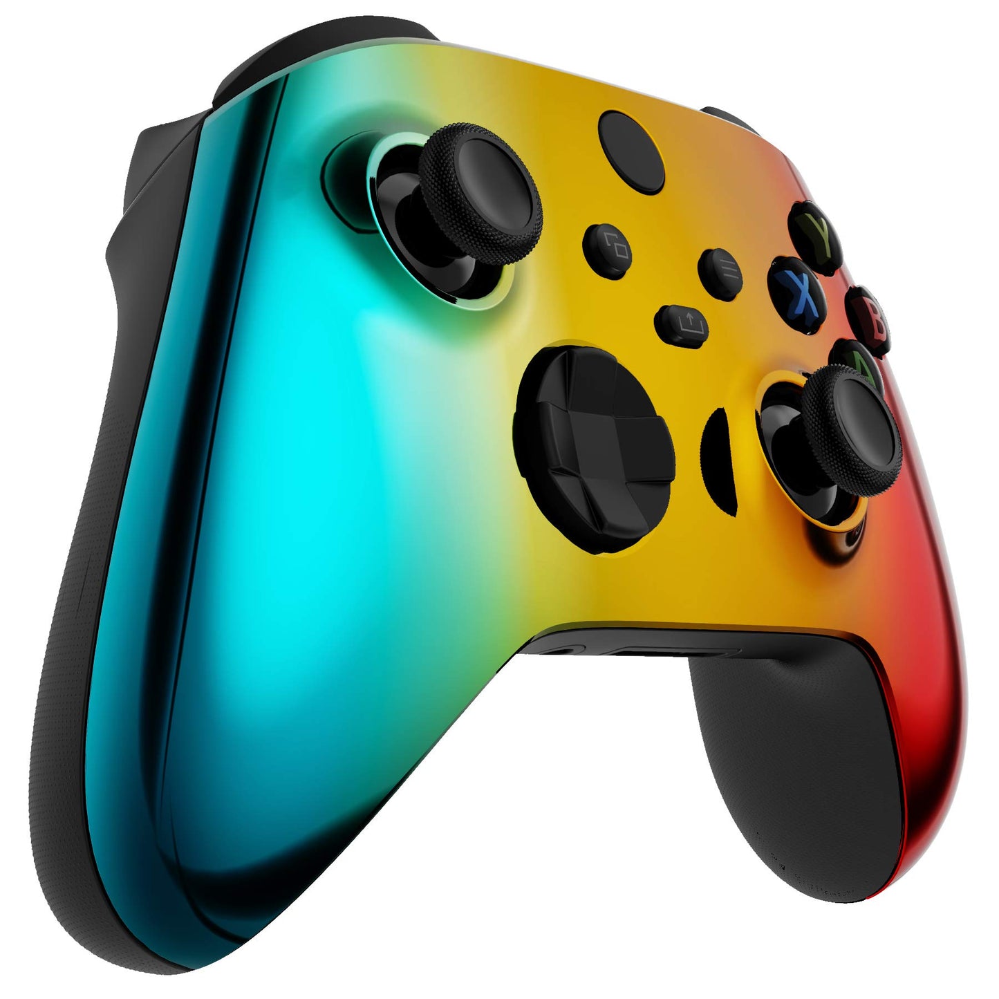 eXtremeRate Tri-Color Gradient Shell for Xbox Controller - Chrome Cyan Gold Red, Custom Plastic Faceplate, Model FX3D409