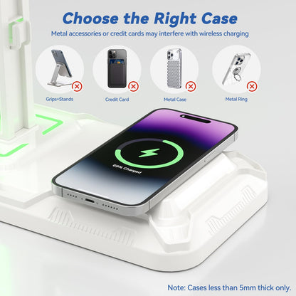 KDD RGB Headphone & Controller Stand - Wireless Charging, 9 Light Modes, 2 USB Ports, White, Model KDD-752W