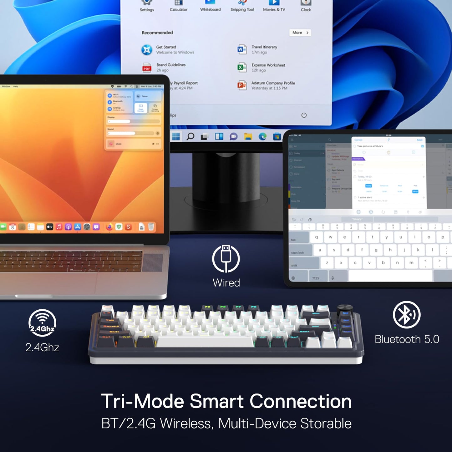 Redragon K673 PRO 75% Wireless Mechanical Keyboard - 81 Keys, RGB, Gasket Design, Abyssal Blue, Hot-Swap, Linear Red Switch