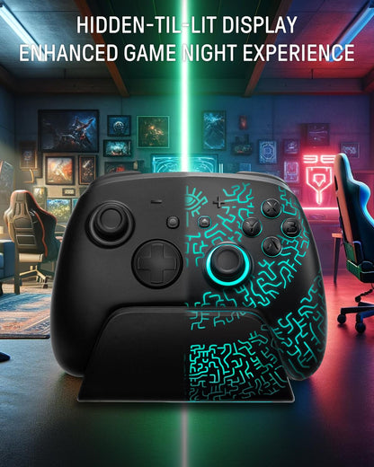FUNLAB Switch 2 Pro Controller with Charging Dock - Wireless Bluetooth, Hall Effect Joysticks, 7 LED Colors, Black, Model FF01