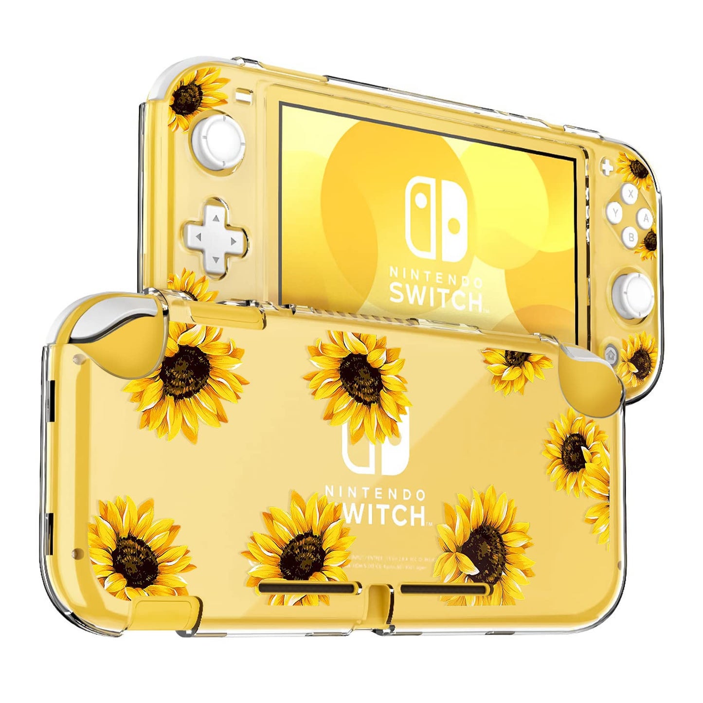 DLseego Sunflower Butterfly Flower Floral Switch Lite Protective Case Clear 2-Piece Split Full Wrap PC Hard Shell Anti-Scratch All-Round Protection Cover for Switch 2019 Model