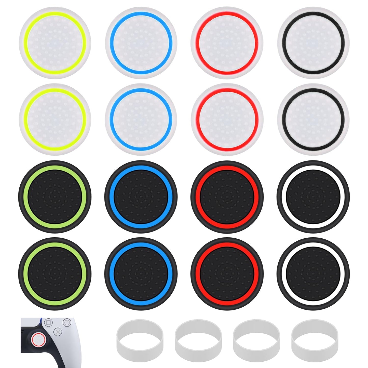 20pcs Controller Thumb Grips for PS5/4  Anti-Slip Thumbstick Grip Cover with Precision Rings Silicone Thum bstick Joystick Grip Caps Controller Assist for PS4