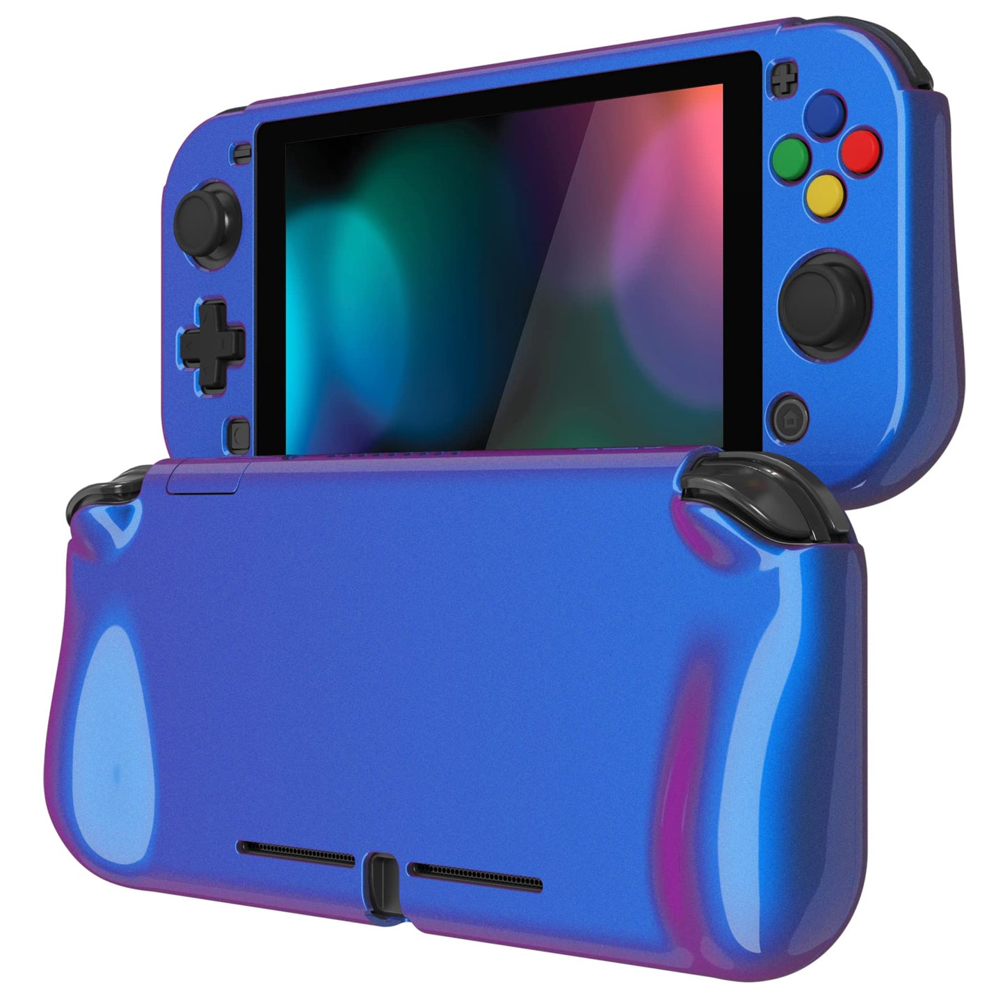 PlayVital ZealProtect Case for Nintendo Switch Lite - Hard Shell, Ergonomic Grip, Screen Protector & Thumb Caps, Chameleon Purple Blue