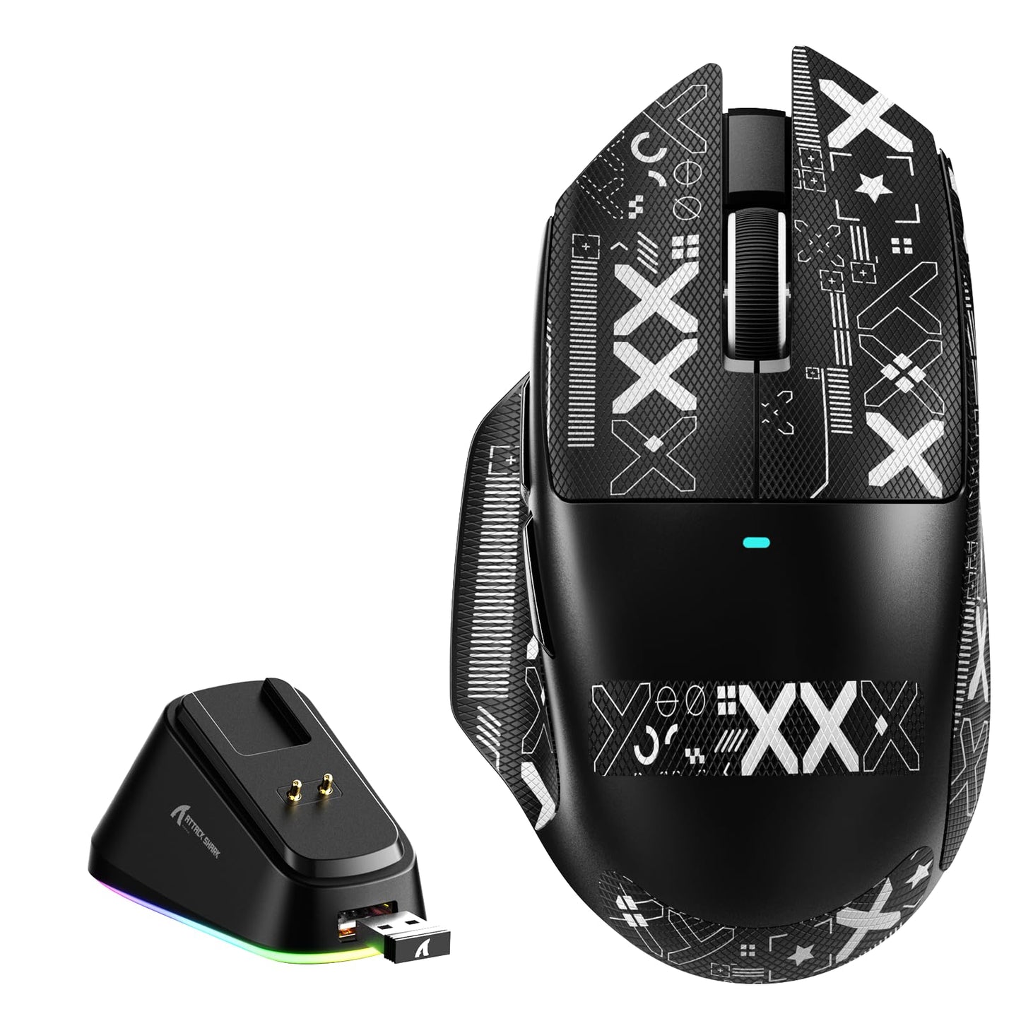 MAMBASNAKE?Attack Shark V6 65g Lightweight RGB Gaming Mouse with Magnetic Charging Dock  BT/2.4G Wireless/Wired 1K Polling Rate  25K DPI  Gaming Mice for PC/Mac/Laptop(Black&Stickers)
