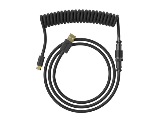 Ranked Coiled Keyboard Cable | Handcrafted Double-Sleeved Braided Cable | USB Type C to A | 5-Pin Aviator Connector for Custom Mechanical Gaming Keyboard | Support Fast Charge 20W (Black)