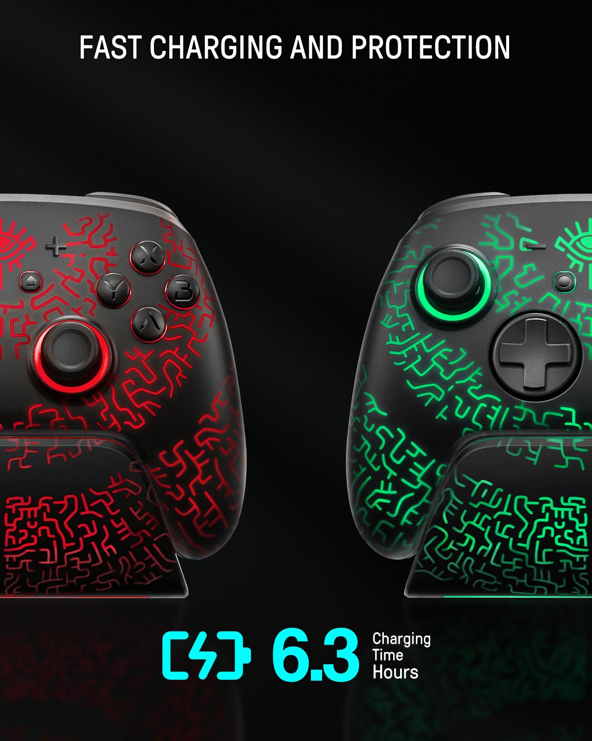 FUNLAB Switch 2 Pro Controller with Charging Dock - Wireless Bluetooth, Hall Effect Joysticks, 7 LED Colors, Black, Model FF01