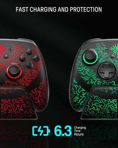 FUNLAB Switch 2 Pro Controller with Charging Dock - Wireless Bluetooth, Hall Effect Joysticks, 7 LED Colors, Black, Model FF01