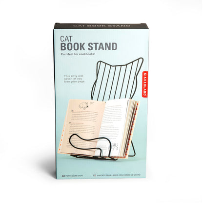 Kikkerland Cat Cookbook Stand - Metal Recipe Holder, Gray/Silver, Model OR124