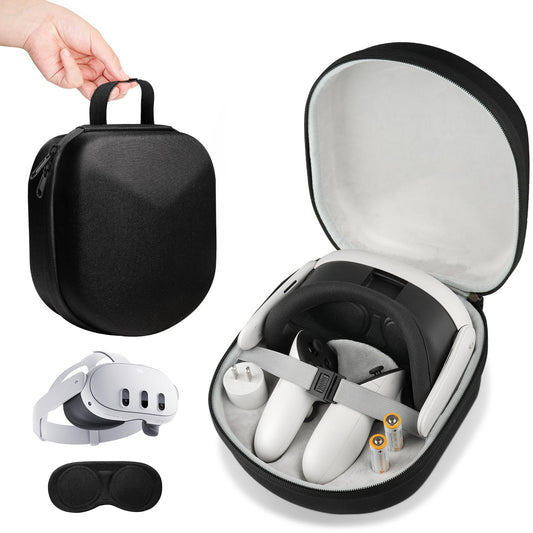 sarlar Hard Carrying Case for Meta Quest 3 VR Headset  Touch Controller and Original Fabric Head Strap  Soft Linning  Precise sections with Lens Protector Cover  Ideal for Tpartyl and Home Storage