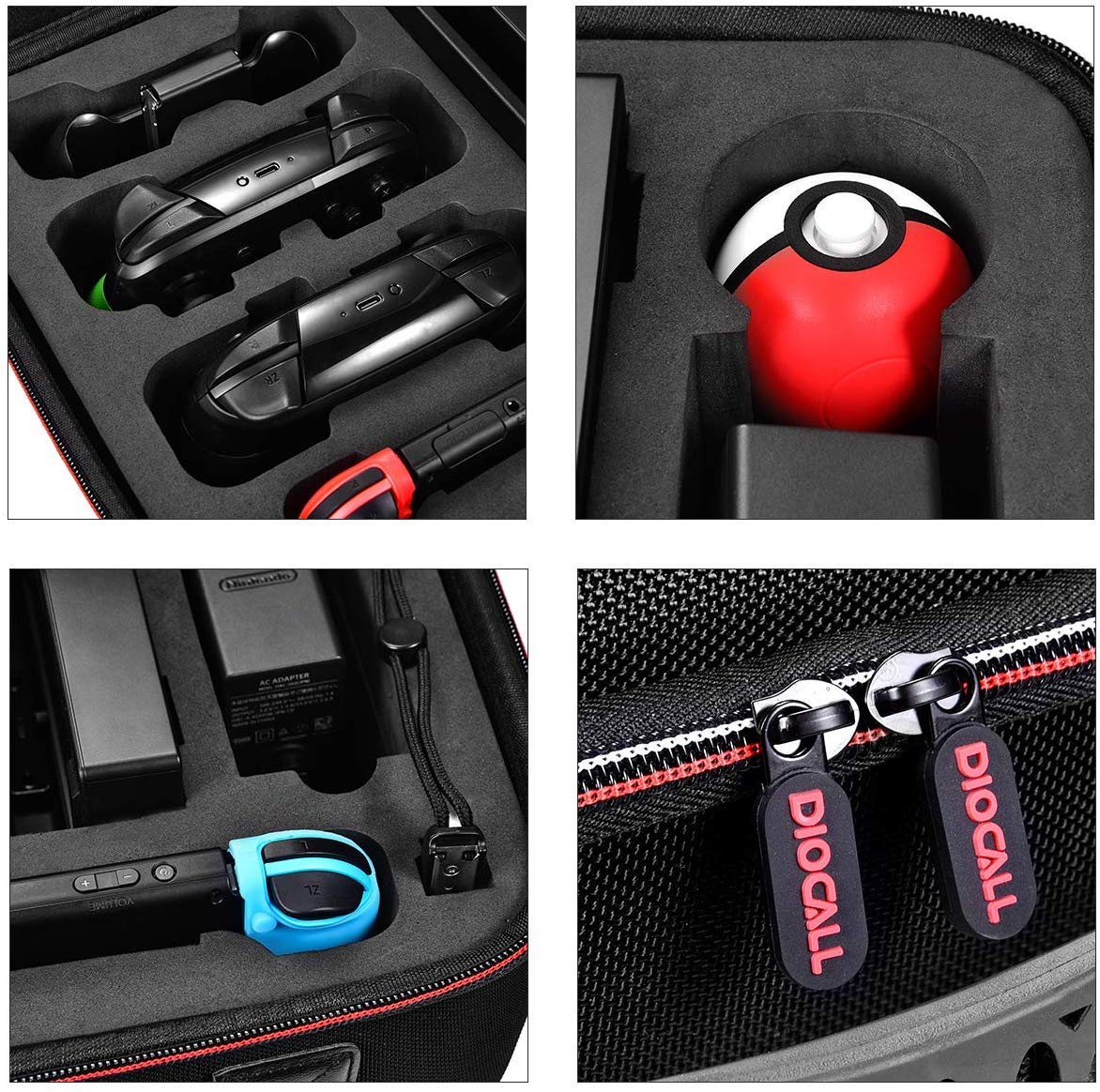 Diocall Deluxe Carrying Case for Nintendo Switch & OLED 2021 - Black Travel Bag for Pro Controller