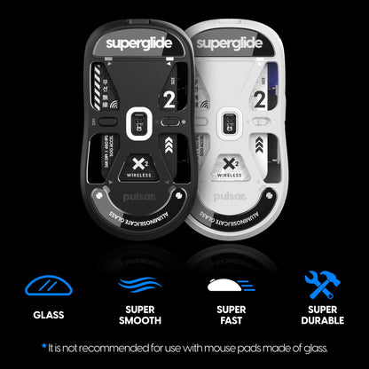 Pulsar Gaming Gears Superglide Mouse Feet - Ultra Strong Glass, Medium Size, Black, Model PX2SGB for X2 & X2 v2 & X2H & X2