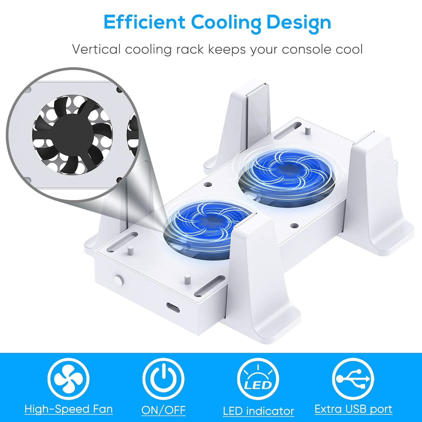 YUANHOT Cooling Stand for Xbox Series S - Dual Purpose Fan Cooler Dock, 3 Adjustable Speeds, 2 USB Ports, White